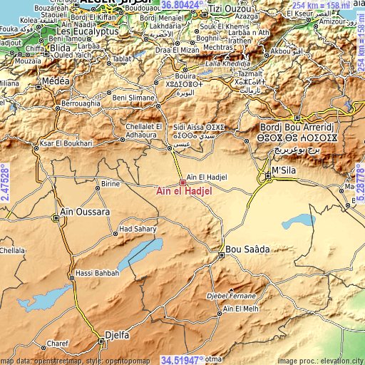 Topographic map of ‘Aïn el Hadjel