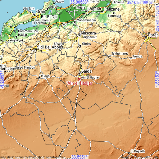 Topographic map of ’Aïn el Hadjar