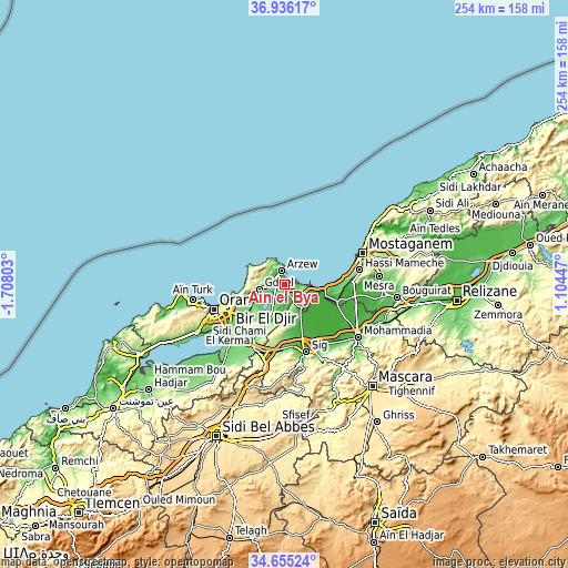 Topographic map of Aïn el Bya