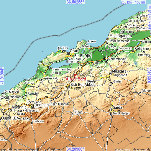 Topographic map of ’Aïn el Berd