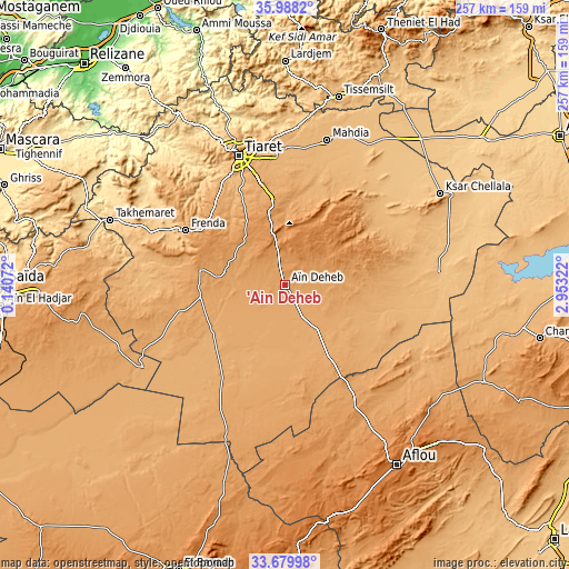 Topographic map of ’Aïn Deheb