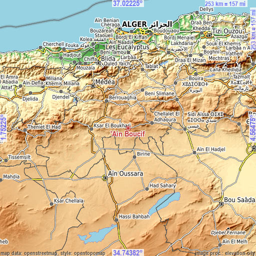 Topographic map of ’Aïn Boucif