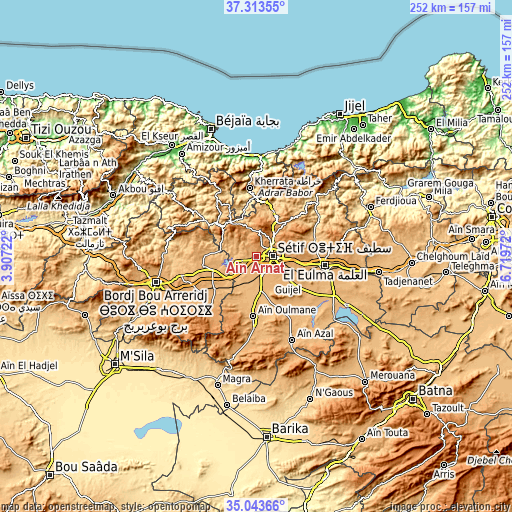 Topographic map of Aïn Arnat