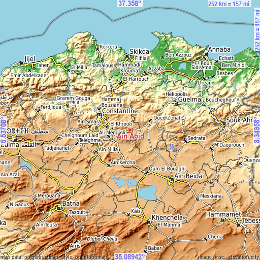 Topographic map of ’Aïn Abid