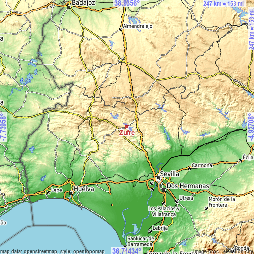 Topographic map of Zufre