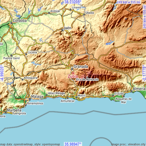 Topographic map of Zubia