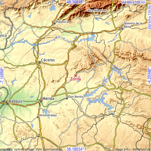 Topographic map of Zorita