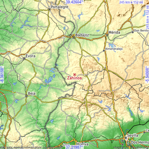 Topographic map of Zahinos