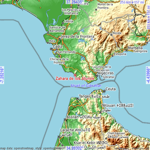 Topographic map of Zahara de los Atunes