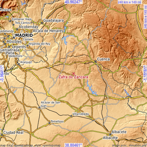 Topographic map of Zafra de Záncara