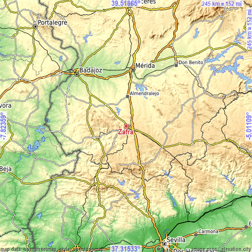 Topographic map of Zafra