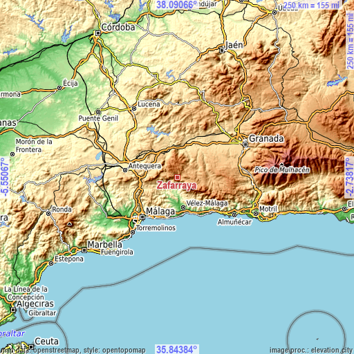 Topographic map of Zafarraya