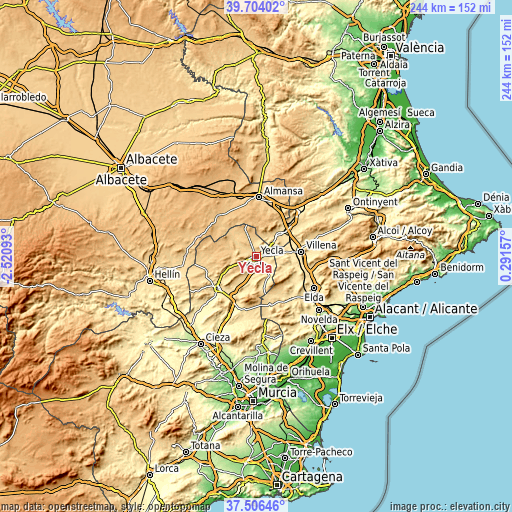 Topographic map of Yecla