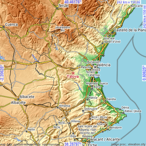 Topographic map of Yátova