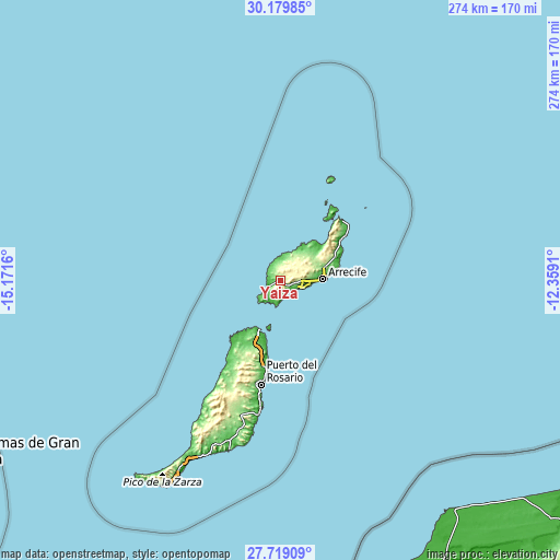 Topographic map of Yaiza