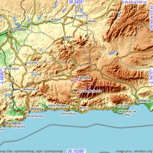 Topographic map of Víznar