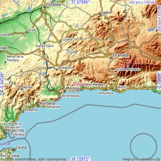 Topographic map of Viñuela