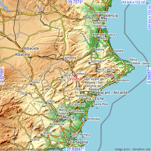 Topographic map of Villena