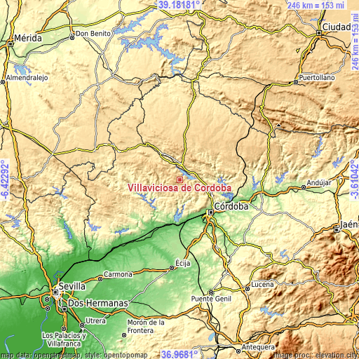 Topographic map of Villaviciosa de Córdoba