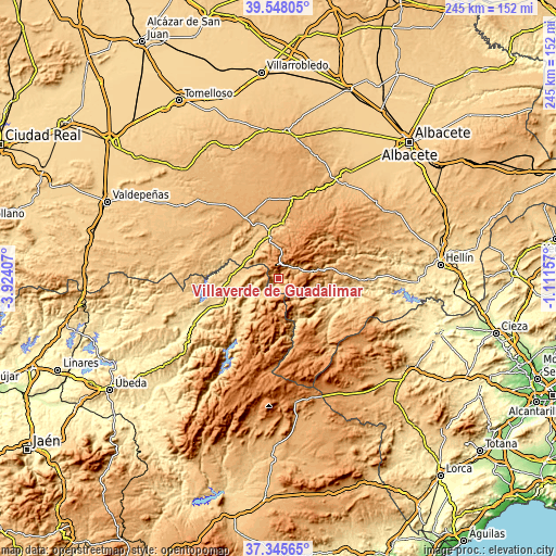 Topographic map of Villaverde de Guadalimar