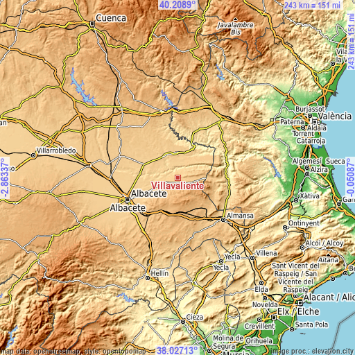 Topographic map of Villavaliente