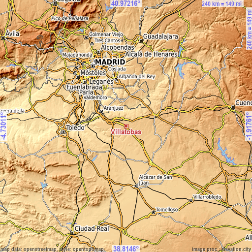 Topographic map of Villatobas