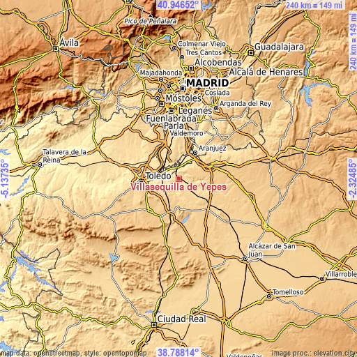 Topographic map of Villasequilla de Yepes