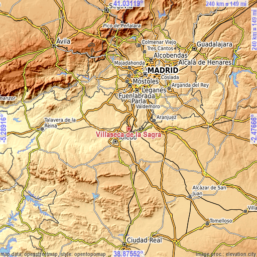 Topographic map of Villaseca de la Sagra