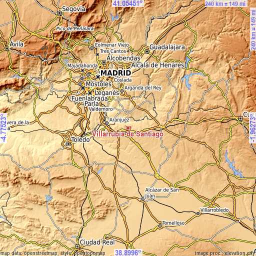 Topographic map of Villarrubia de Santiago