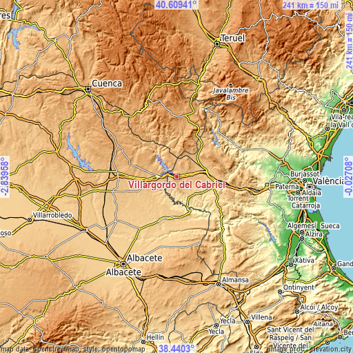 Topographic map of Villargordo del Cabriel