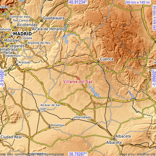 Topographic map of Villares del Saz