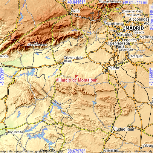 Topographic map of Villarejo de Montalbán