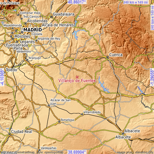 Topographic map of Villarejo de Fuentes