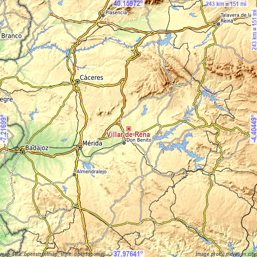 Topographic map of Villar de Rena