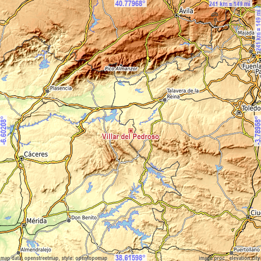 Topographic map of Villar del Pedroso