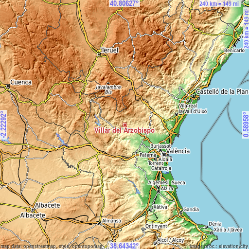 Topographic map of Villar del Arzobispo