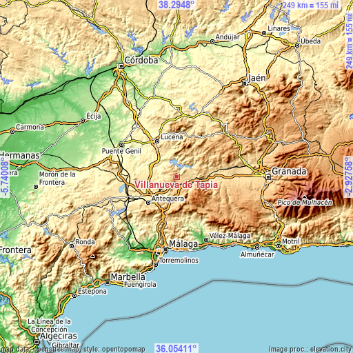 Topographic map of Villanueva de Tapia