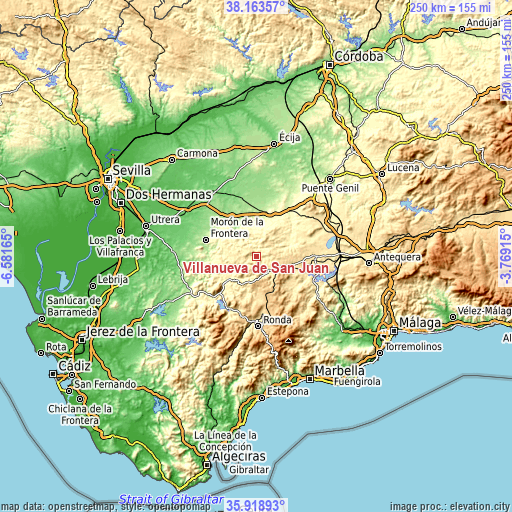 Topographic map of Villanueva de San Juan