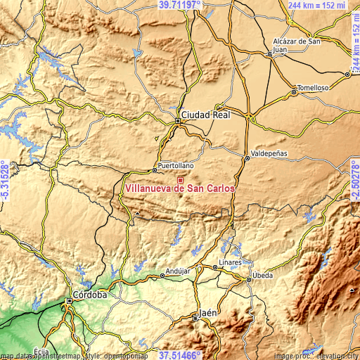 Topographic map of Villanueva de San Carlos