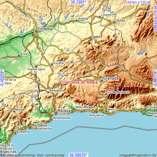 Topographic map of Villanueva de Mesía