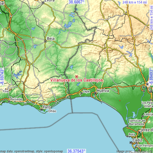 Topographic map of Villanueva de los Castillejos