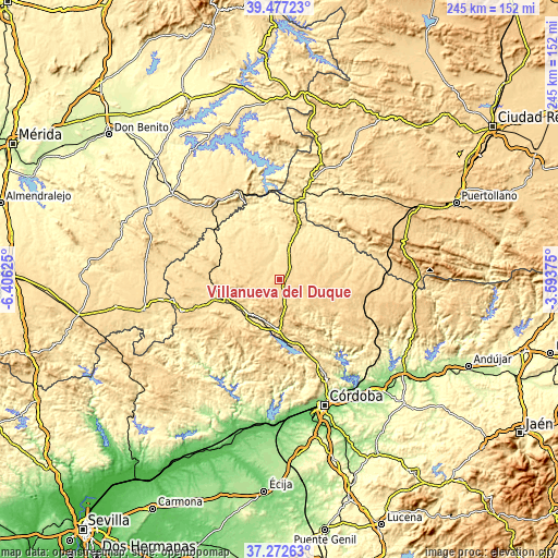 Topographic map of Villanueva del Duque