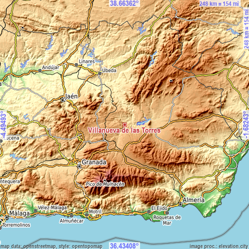 Topographic map of Villanueva de las Torres