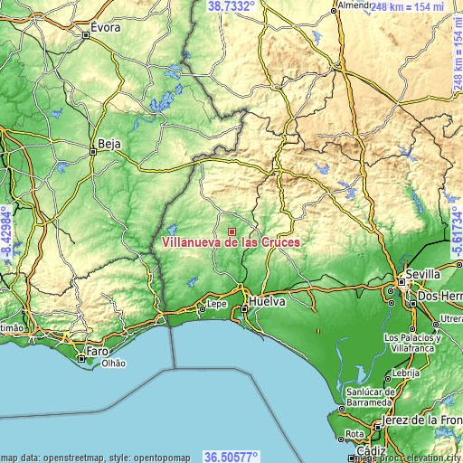 Topographic map of Villanueva de las Cruces