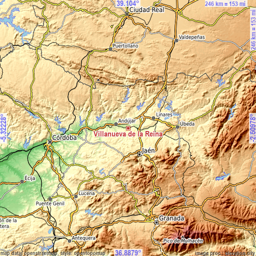 Topographic map of Villanueva de la Reina