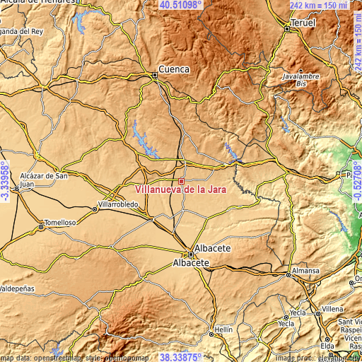 Topographic map of Villanueva de la Jara