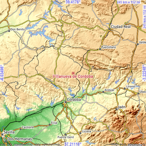 Topographic map of Villanueva de Córdoba