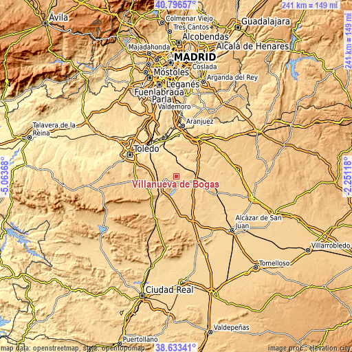 Topographic map of Villanueva de Bogas