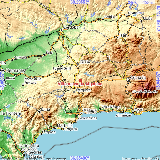 Topographic map of Villanueva de Algaidas