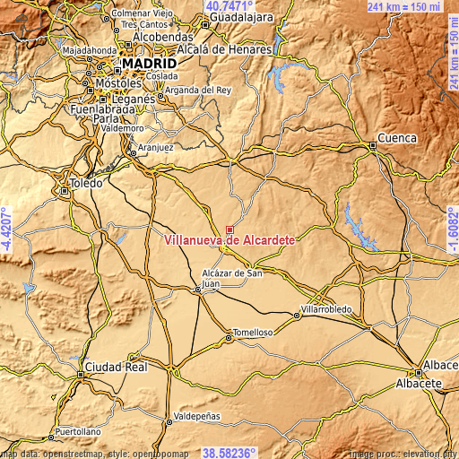 Topographic map of Villanueva de Alcardete